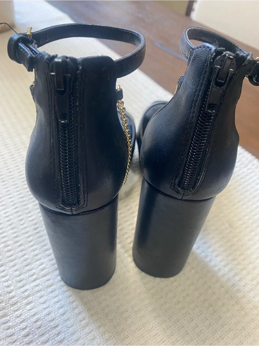 G by Guess Black Platform Block Heels with Gold Chain